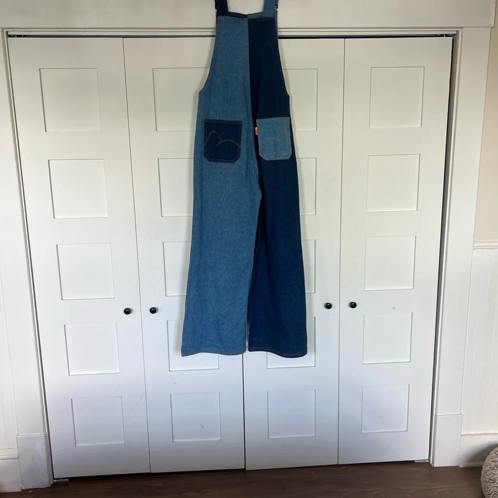 FARM Rio Two-Tone Blue Patchwork Denim Overalls - Picture 3 of 8